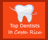 'The logo is square, with a picture of a white tooth, has an orange background, and has words in white text saying “ Top Dentists In Costa Rica'
